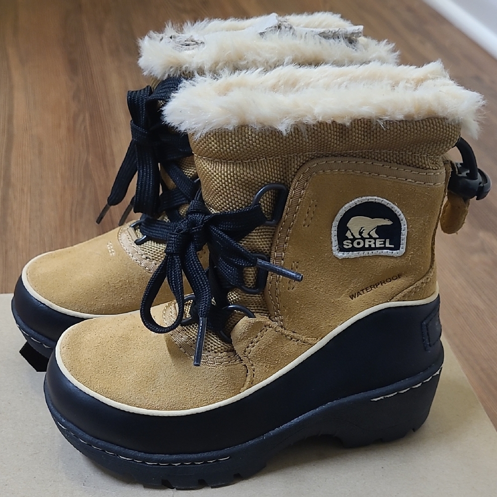 Sorel Tan and Black Faux-Fur Winter Boots